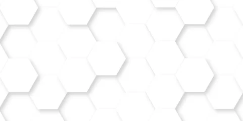 Fotobehang Background white hexagons. Abstract background with lines. white texture background. hexagon abstract background. Surface polygon pattern with glowing hexagon paper texture and futuristic business. © armans