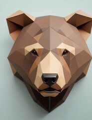 A depiction of a bear's head, stylized as the art of origami. the bear's head