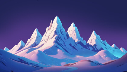 Hand drawn cartoon beautiful snow mountain illustration background under the starry sky
