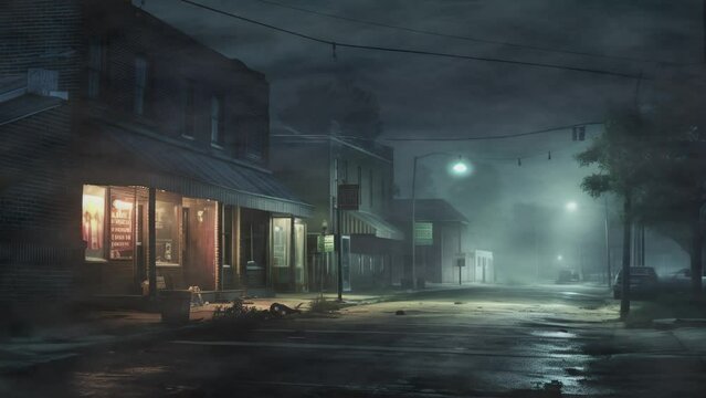 small urban city at night with scary atmosphere