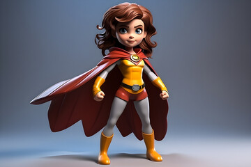 Cartoon character  girl  in superhero costume, 3d illustration , generated ai - obrazy, fototapety, plakaty