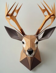Image of a deer's head stylized as the art of origami. the deer's head