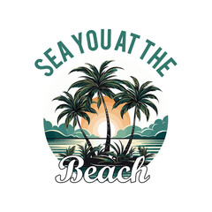 Fototapeta premium Beach Summer T Shirt beach vibes vintage. Trendy summer t shirt print, poster, sticker and other uses 
