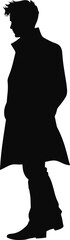 Vector silhouette of man standing, people, black color, isolated on white background. AI generated illustration.