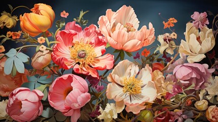 A painting of a bunch of flowers in a vase