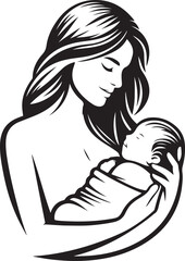 Mother's affection black and white coloring sketch