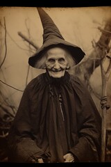 old eerie creepy victorian photo of real witch smiling
