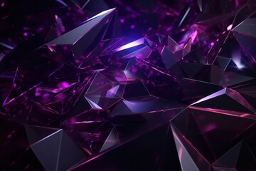 abstract faceted crystal background black and purple in 3d style 
