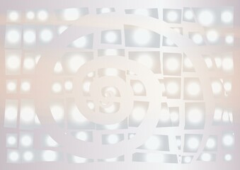 a spiral against the background of glowing spotlights. festive illumination. abstract vector painting. soft grey desktop wallpaper. colorful horizontal decorative cover. a4. interior design.