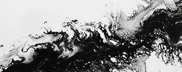 Abstract fluid art in monochrome tones - a dynamic combination of black and white paint to create unique patterns and textures. - obrazy, fototapety, plakaty