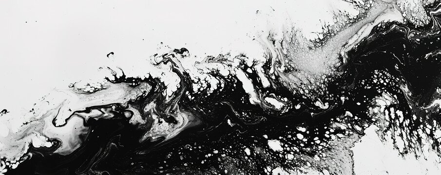 Abstract fluid art in monochrome tones - a dynamic combination of black and white paint to create unique patterns and textures.