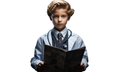 Boy Under Examination On Isolated Background