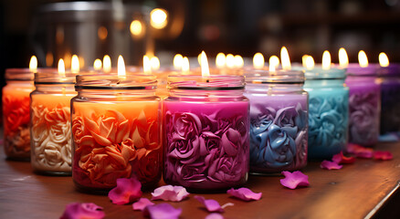 Candles made with kits and some candles flame-burning
