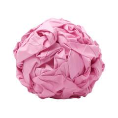 a ball of crumpled pink papers isolated on white or transparent background 