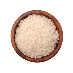 wooden bowl of rice with top view