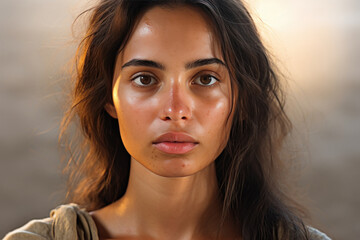 young indian woman with oily face - obrazy, fototapety, plakaty