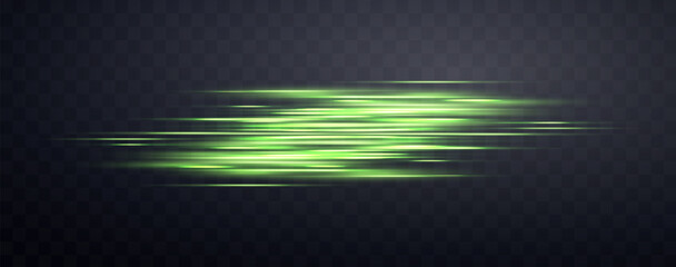 Speed rays, velocity light neon flow, zoom in motion effect, green glow speed lines, colorful light trails, stripes. Abstract background, vector illustration - obrazy, fototapety, plakaty