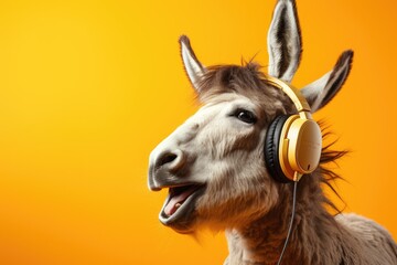 close up of a donkey headphones