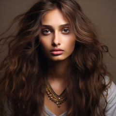 young indian woman with messy hair