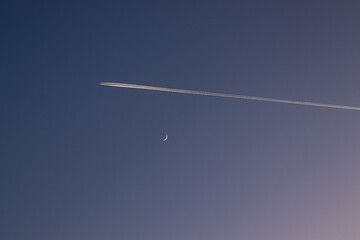 Chemtrails from airplanes in the evening sky