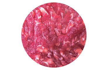 Ground beef, fresh ground beef, laid out in a circle. Raw burger. transparent isolated background