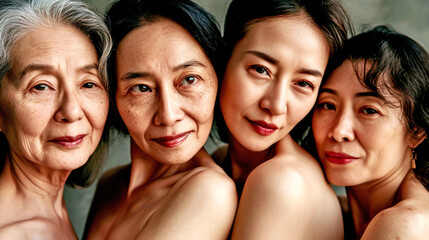 Fototapeta premium Group of mature Asian women standing with each other at the spa