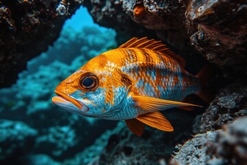 Naklejka premium Colorful underwater fish, wildlife photography, generated with AI
