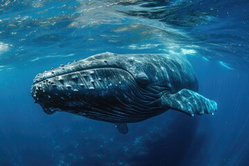 Fototapeta premium Underwater Whale, wildlife photography, generated with AI