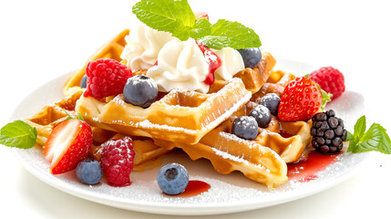 Belgian crispy waffles with berries delicious dessert for gourmets