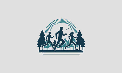 people running on forest vector logo flat design