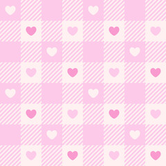 Heart gingham check plaid pattern. Valentine's Day design. Vector background. Seamless texture for print, textile, fabric.