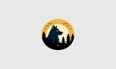 head wolf on forest vector logo flat design