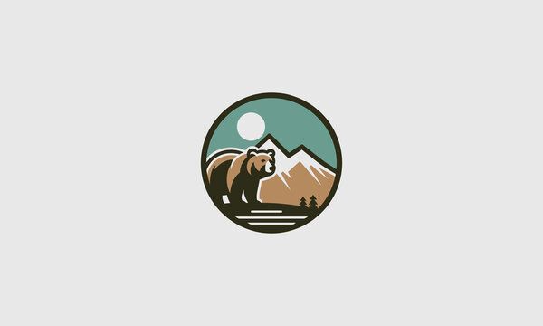 bear on mountain vector logo flat design