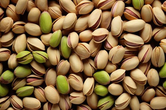Nut display pistachios arranged for a top down visual treat