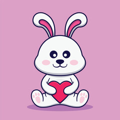 Cute Rabbit Holding Heart Vector Cartoon Illustration