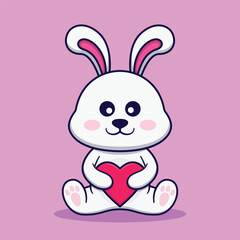Cute Rabbit Holding Heart Vector Cartoon Illustration