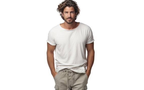 Man in Linen Gentle Breeze On Isolated Background
