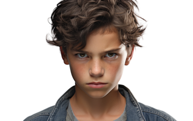 A Serious Boy's Face On Isolated Background