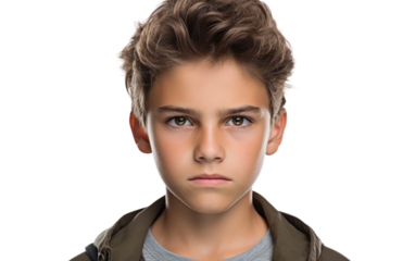 Serious Gaze of Youth On Isolated Background