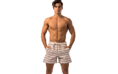 Man in Beach Stripes On Transparent Background