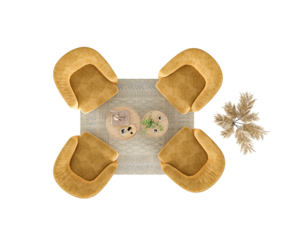 Top view yellow armchair in living room on white backgrouund	