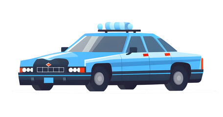 Police car, isometric, cartoon, vector, minimalist, flat design, PNG file, isolated background.