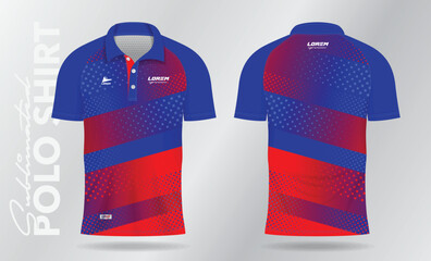 red and blue sublimation polo sport jersey mockup template design