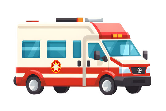 Ambulance, isometric, cartoon, vector, minimalist, flat design, PNG file, isolated background.