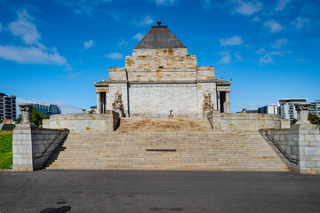 The Shrine of Remembrance, a war memorial built in 1934 to honor all Australians who have served in...