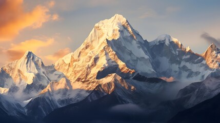 Panoramic view of Himalaya mountains at sunset, Nepal, Asia
