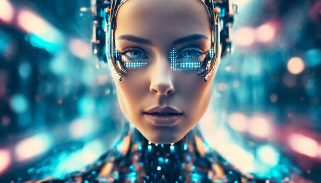 Visioni Futuristiche- Ritratto Astratto di una Donna-Robot con Combinazioni Fantasiose