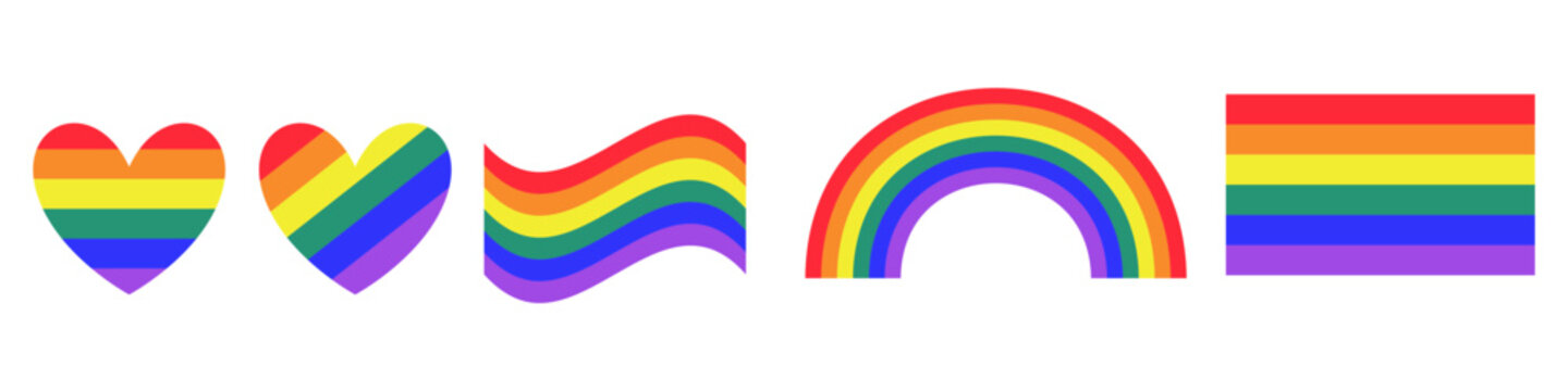 Rainbow LGBT symbols on an isolated background. Heart, flag, rainbow rainbow color, LGBT color. Vector EPS 10