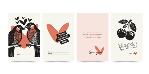 Modern Valentine's day vertical flyer, postcard or poster template. Love hand drawn trendy illustration. - obrazy, fototapety, plakaty