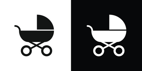 baby carriage icon on black, baby cart - obrazy, fototapety, plakaty